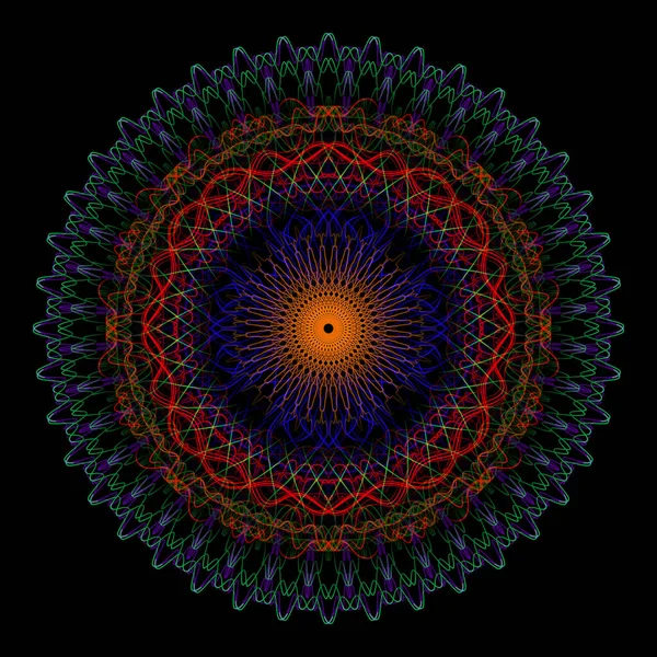 Leuchtendes Rundes Muster Aus Vielen Mischungslinien Bunte Heilige Sense Kreisförmige — Stockvektor