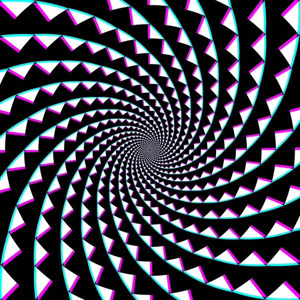Kreisförmiger Spiralhintergrund Aus Weißen Dreiecken Auf Schwarzem Grund Psychedelisches Optisches — Stockvektor