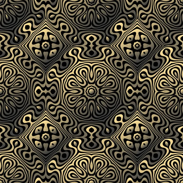 Luxurious Gold Embossed Pattern Black Background Creating Optical Illusion Depth — Stock Vector