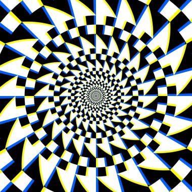 Tek renkli ve renkli elementlerle Geometrik dairesel desen büyüleyici bir optik illüzyon etkisi yaratıyor..