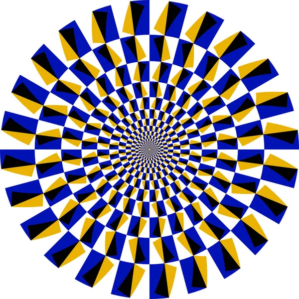 Mesmerizing Optical Illusion Featuring Circular Pattern Blue Yellow White Black — Stock Vector