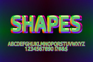 Parlak renkli alfabe ve sayılar. Tebrik kartı, poster, kapak tasarımı için tipografi şenlik yazı tipi.