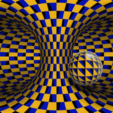 Damalı desen ve küre Torus hareket ediyor. Kinetik görsel efektli vektör optik illüzyon.