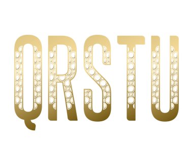 Q, R, S, T, U büyük harfli egzotik desenli dizayn. Altın dekoratif yazı tipi.