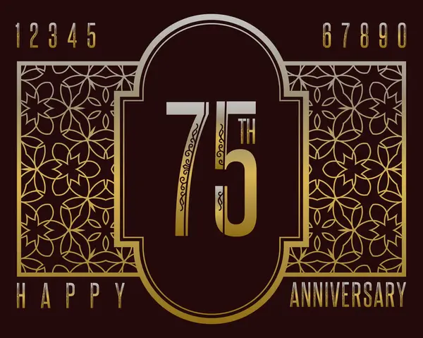Anniversary Greeting Card Exquisite Style Golden Numbers Vintage Frame Happy Stock Vector
