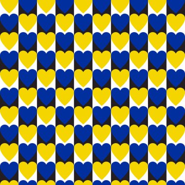 Mavi ve sarı kalplerde, optik hareket yanılsaması olan, kareli, pürüzsüz desen. Modern duvar kağıtları ve tekstil için mükemmel..