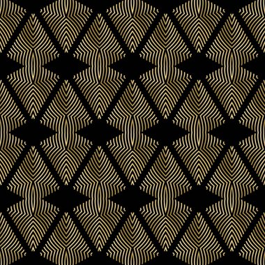 Kusursuz desenli, siyah arka planda altın kabile süsü. Bohem biçiminde dizayn için şablon.