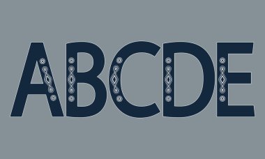 A, B, C, D, E klasik büyük harfler. Kışın serin dekoratif yazı tipi.