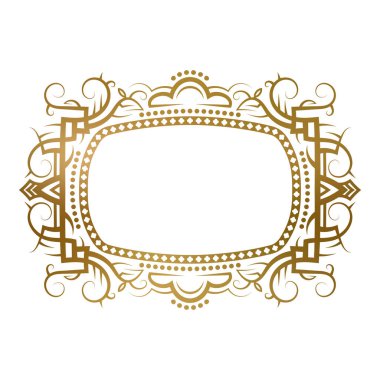 Unvan olarak çiçek süsü olan altın çerçeve. Eski kart dekorasyonu, isim plakası veya kapak tasarımı için uygundur.