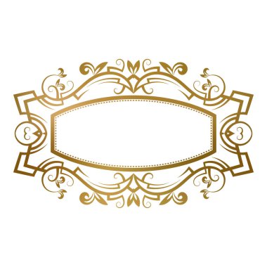Geleneksel süs eşyasıyla birlikte altın renkli çerçeve. Klasik etiket dekorasyonu, isim plakası veya tabela için mükemmel.