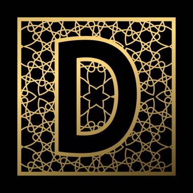 D harfi siyah arka planda eski model kare şeklinde oyulmuştur. Klasik stilde altın monogram.