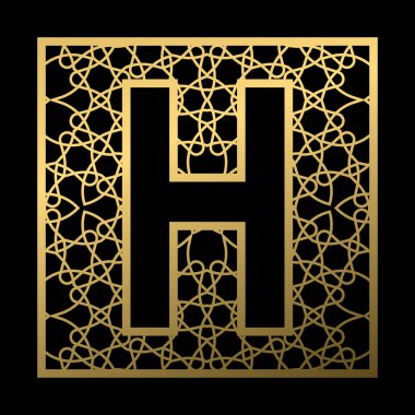 H harfi siyah arka planda eski model kare şeklinde oyulmuştur. Klasik stilde altın monogram.