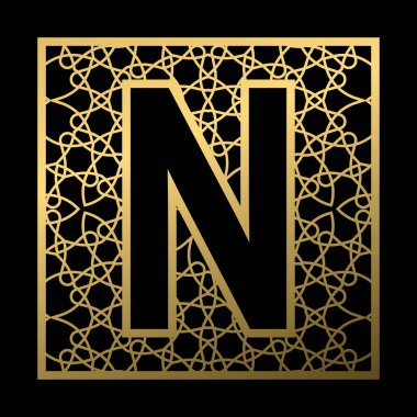 N harfi siyah arkaplana eski model kare şeklinde oyulmuştur. Klasik stilde altın monogram.