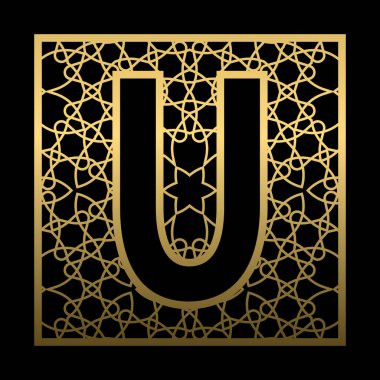 U harfi siyah arka planda eski model kare şeklinde oyulmuştur. Klasik stilde altın monogram.