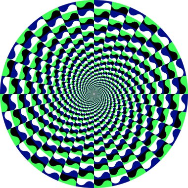 Mavi ve yeşil tonlarda dairesel dalga benzeri optik illüzyon girdap şeklinde üç boyutlu bir etki yaratıyor. Çağdaş sanat, dijital projeler ve modern markalaşma için ideal.