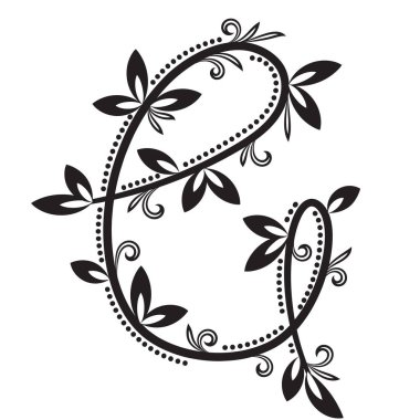 Stilize G kıvrımlı yapraklı sarmaşıklardan yapıldı. Çiçek ve organik vektör tasarımı markalaşma, dekor veya zarif ambalaj için mükemmeldir..