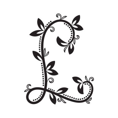 Klasik sarmaşık ve yaprak tasarımlı zarif bir çiçek L 'si. Baş harfler, davetiyeler ya da botanik dekoratif kullanım için mükemmel.