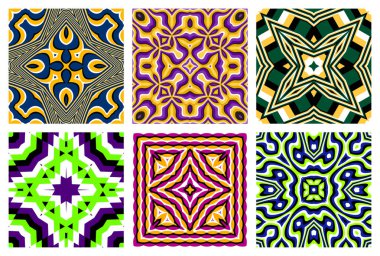 Çarpık geometrisi ve pop renkleri olan kalın, garip fayanslar. Poster tasarımı, ambalaj kağıdı ve acayip markalaşma için ideal..