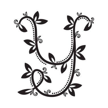 Botanik Y, kıvrımlı siyah sarmaşıklar ve yapraklarla klasik tarzda tasarlandı. Baş harfler, logolar ve çevre dostu dekoratif kullanım için mükemmel..