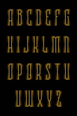 Siyah arka planda parlayan ışık efektli gotik neon yazı tipi. Kalın harfler posterler, gece hayatı damgası ya da fantezi tarzı görseller için mükemmel..