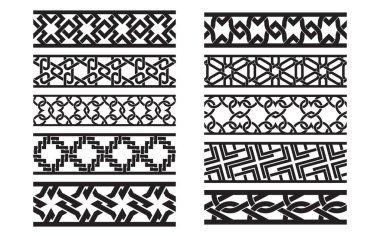 Birbirine karışan geometrik ve soyut motiflere sahip 10 kompleks sınır tasarımından oluşan bir set. Yazılı ve dijital olarak geleneksel veya süslemeli çerçeve kullanımları için uygundur.