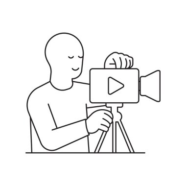 Bir kişinin görsel ortamda içerik oluşturulmasını sembolize ederek video kamera kullanmasının en küçük çizimi.