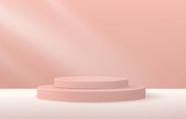 Gerçekçi silindir kaide seti olan soyut 3D oda. Ürün sunumu için en küçük sahne. Vektör geometrik platform. Gösteri için sahne.