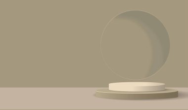 Gerçekçi silindir kaide seti olan soyut 3D oda. Ürün sunumu için en küçük sahne. Vektör geometrik platform. Gösteri için sahne.