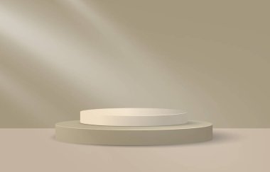 Gerçekçi silindir kaide seti olan soyut 3D oda. Ürün sunumu için en küçük sahne. Vektör geometrik platform. Gösteri için sahne.