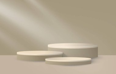 Gerçekçi silindir kaide seti olan soyut 3D oda. Ürün sunumu için en küçük sahne. Vektör geometrik platform. Gösteri için sahne.