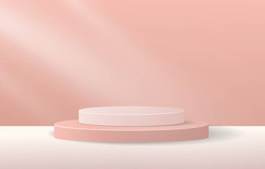 Gerçekçi silindir kaide seti olan soyut 3D oda. Ürün sunumu için en küçük sahne. Vektör geometrik platform. Gösteri için sahne.