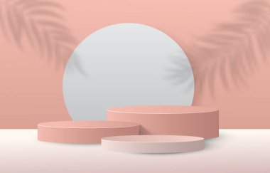 Gerçekçi silindir kaide seti olan soyut 3D oda. Ürün sunumu için en küçük sahne. Vektör geometrik platform. Gösteri için sahne.