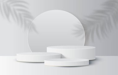 Gerçekçi silindir kaide seti olan soyut 3D oda. Ürün sunumu için en küçük sahne. Vektör geometrik platform. Gösteri için sahne.