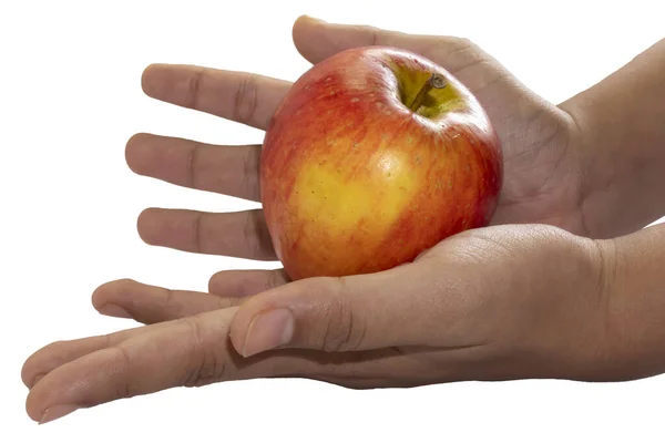一只苹果伸出双手 与白色背景隔离 — 图库照片