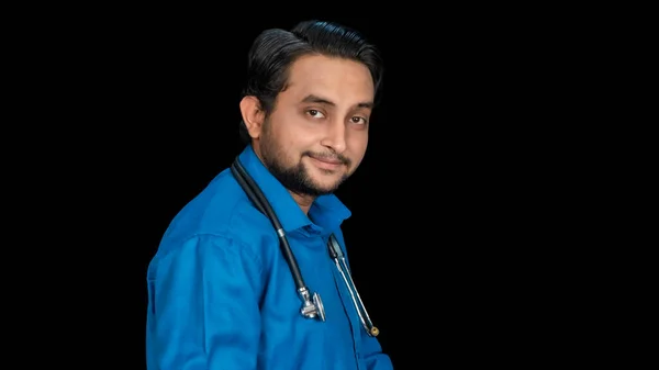 Αριστερή Πλευρά Cross View Της Νότιας Ασίας Νεαρός Άνδρας Γιατρός — Φωτογραφία Αρχείου