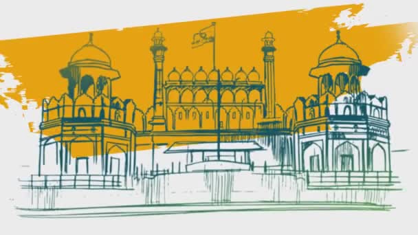 Taj Mahal India Gate Qutub Minar Ashoka Chakra Rotating — 图库视频影像