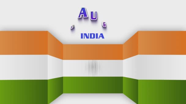 未来的印度国旗动画 Ashok Chakra旋转360度 独立日快乐八月十五日 上面的文字 — 图库视频影像