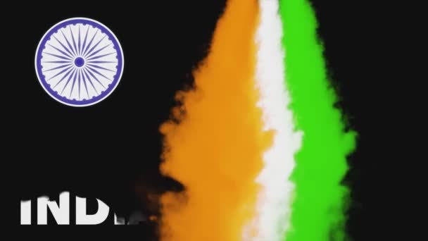 Tricolor Niebla Arriba Abajo India Texto Revelar Ashok Chakra Rotación — Vídeos de Stock