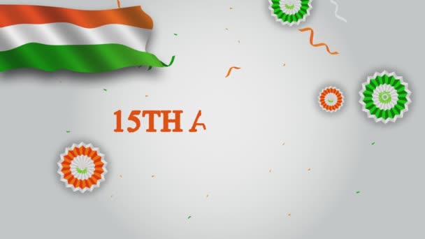 Agosto Feliz Día Independencia Con Flores Tricolores Animación Bandera India — Vídeos de Stock