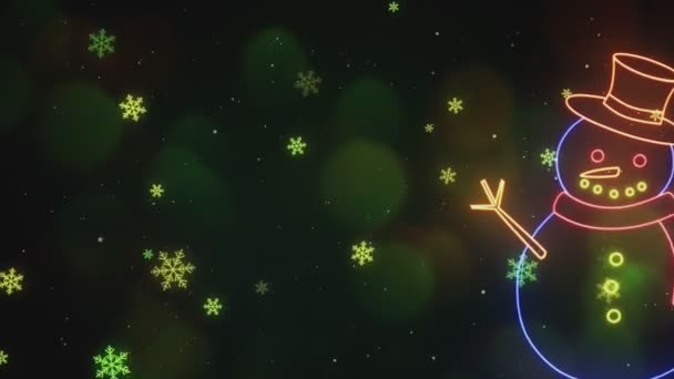 Neon Christmas Bałwan Prawej Stronie Animacji — Wideo stockowe