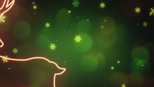 Neon Christmas Deer Aan Rechterkant Animatie Gelukkig Nieuwjaar — Stockvideo