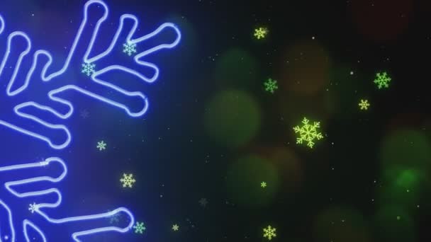 Neon Χριστούγεννα Νιφάδα Χιονιού Στην Αριστερή Πλευρά Animation Και — Αρχείο Βίντεο