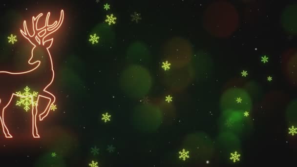 Cerf Noël Néon Rouge Sur Animation Latérale Gauche Bonne Année — Video