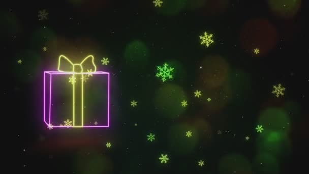 Χριστουγεννιάτικο Κουτί Δώρου Νέον Στην Αριστερή Πλευρά Animation Και — Αρχείο Βίντεο
