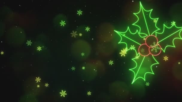 Νέον Χριστούγεννα Maple Φύλλο Στη Δεξιά Πλευρά Animation Και — Αρχείο Βίντεο