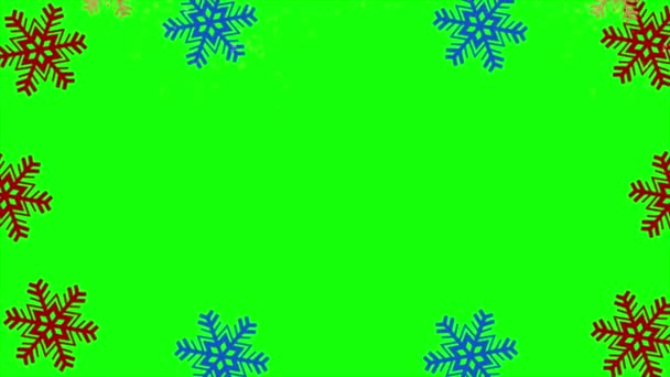 Рождеством Зеленый Экран Фон Украшен Черными Шарами Красными Синими Снежинками — стоковое видео