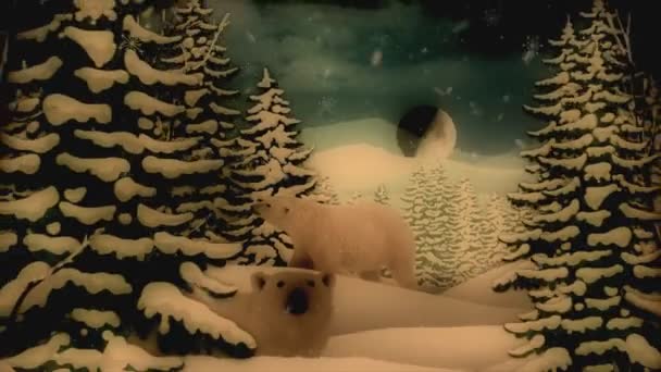 Moonlit Stroll Ταξίδι Μιας Πολικής Αρκούδας Μέσα Από Ένα Χιονισμένο — Αρχείο Βίντεο