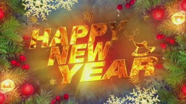 Ünnepi Újévi Köszöntés Arany Háttérrel Piros Magyal Bogyókkal Játékos Boldog — Stock videók