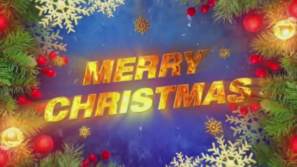 Festliches Weihnachtsvideo Mit Blauem Hintergrund Goldenem Merry Christmas Text Einem — Stockvideo