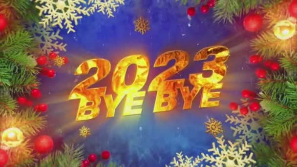 Animação Vibrante Despedindo 2023 Num Cenário Fogos Artifício Deslumbrantes Confetes — Vídeo de Stock